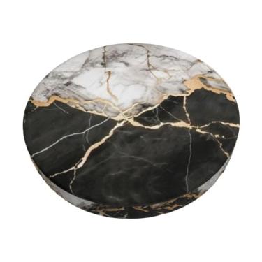 Imagem de Yakelo Capa de banco redonda de mármore preto branco dourado com almofada de assento de banco de barra elástica macia 35,5 cm