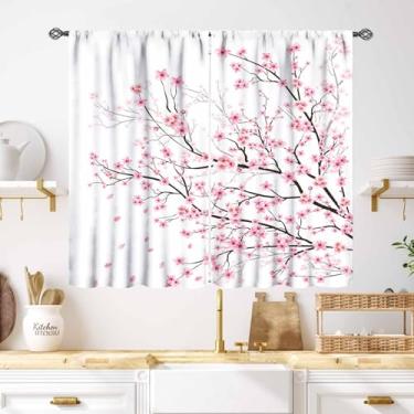 Imagem de Cortinas de flor de cerejeira rosa, ramos de árvore de flores japonesas retrô florescendo primavera floral tradicional pintura asiática cortinas de janela tratamento para quarto sala de estar 69,8 cm