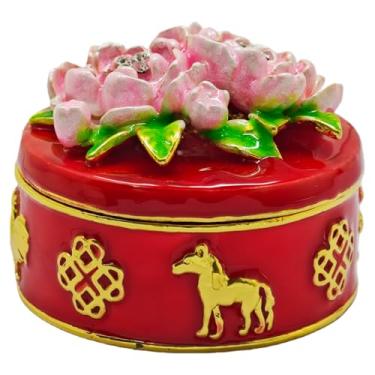 Imagem de Fengshuibringluck Caixa de amor Feng Shui flor de pêssego vermelho peônia ativa a sorte de flor de pêssego e melhora a energia do amor estátua de amuleto presente para mulheres caixa de joias