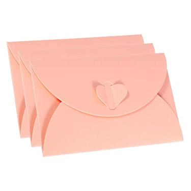 Imagem de Envelopes de vale-presente, pacote com 12 unidades, fecho em forma de coração, pequeno porta-cartões de presente, mini envelope para aniversários e casamentos, rosa