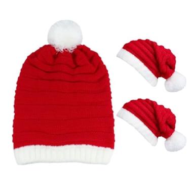 Imagem de Baocool Chapéu de Papai Noel, 3 peças, chapéu de Natal de malha longo, macio, quente, vermelho, lavável, gorro de caveira para Natal, adultos, mulheres, homens, festas festivas de ano novo, festas de