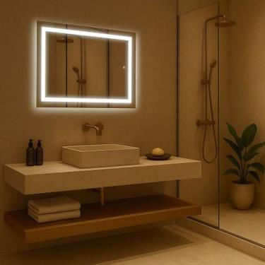 Imagem de Espelho Retangular Com LED Jateado Decorativo para Sala, Banheiro, Qua