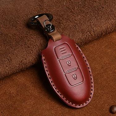 Imagem de WSWJDW Couro Car Key Case Cover Chaveiro Ring Key Bag, apto para Infiniti EX35 FX35 FX50 M56 G35 G37 JX35 QX50 QX60 QX80 Nissan, 2 botões vermelhos