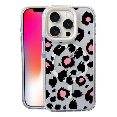 Imagem de Capa de leopardo preto e rosa para iPhone 14 Pro, compatível com MagSafe, capa fosca macia e fina, à prova de choque, antiimpressões digitais, antiamarelamento, antiarranhões, capa magnética para