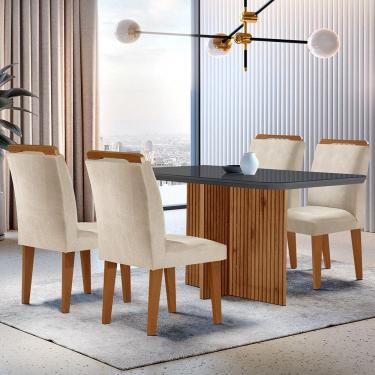 Imagem de Sala De Jantar Mesa 120cm Mdf Vidro Canto Copo  4 Cadeiras