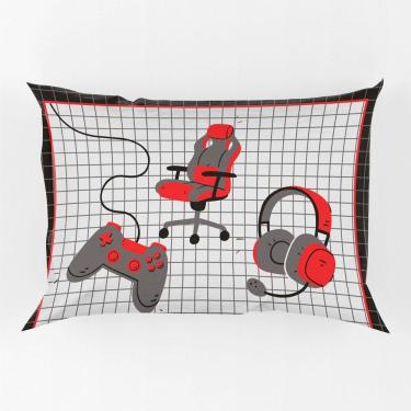 Imagem de Porta Travesseiro Fronha Avulsa Game Streamer 70cm X 50cm - Estampa Digital Geek Nerd Cor Vermelho