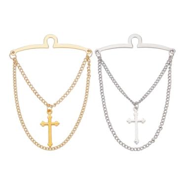 Imagem de AHANDMAKER Conjunto de corrente de gravata masculina dourada e prata, 2 peças, clipe de gravata cruzada, corrente dupla, clipes de gravata elegantes para ternos, negócios, acessórios de casamento