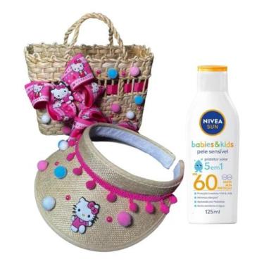 Imagem de Kit Viseira E Bolsa Mais Protetor Solar Infantil Rosa Infantil - JA Br