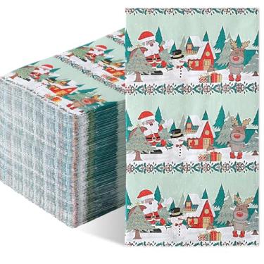 Imagem de 100 guardanapos descartáveis de Natal, 2 camadas, toalhas de papel de mão de Papai Noel para decoração elegante de jantar de Natal, guardanapo de mão para casa, cozinha, banheiro, casamento, férias