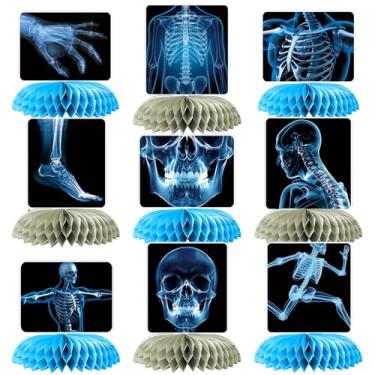 Imagem de 9 Pcs X-Ray Honeycomb Centerpieces, 3D Skeleton and Human Anatomy Tissue Paper Table Decorations with Skull, Hand, Spine, and More for Science Doctor Graduation, Clinic and Medical Party Supplies