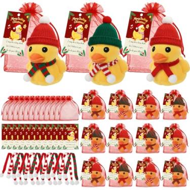 Imagem de Jerify 12 Sets Christmas Mini Duck Gifts Set Duck Toys with Hats and Scarf Christmas Card and Organza Bags for Xmas Party Favors Prizes Decoration