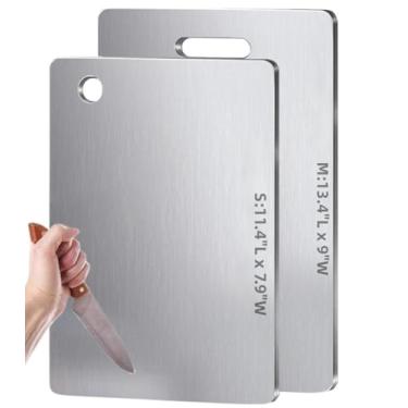 Imagem de Tábua de corte de titânio para cozinha, conjunto de 2/3 - Tábua de corte dupla face de grau alimentício para carne, design pendurável, fácil de limpar para carne, frutas e vegetais várias cozinhas (P+