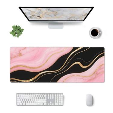 Imagem de CANFLASHION Tapete de mesa grande mármore preto rosa - 80 x 30 cm, antiderrapante, impermeável, superfície de tecido lavável com base de borracha para uso em escritório e casa, tapete de teclado
