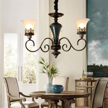Imagem de Lustre de luxo europeu para sala de estar, estilo retrô americano, em cerâmica, para restaurante, quarto, escritório, hotel, casa de campo ou café, com luminária pendente de LED (P 3 lâmpada