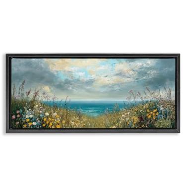 Imagem de Stupell Industries Arte de parede em tela flutuante marrom com paisagem de flores costeiras cênicas, design por Petal Prints Design, 28 x 63 cm