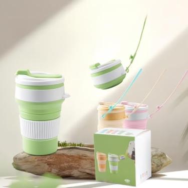 Imagem de Copo de viagem dobrável portátil, caneca dobrável reutilizável com tampa, tamanho de bolso para acampamento, caminhadas, viagens ao ar livre (verde)