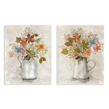 Imagem de Stupell Industries Autumn Bouquets Country Jugs Conjunto de arte de placa de parede de 2 peças, design de Carol Robinson, 35,5 x 28,5 cm