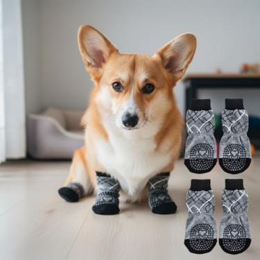 Imagem de 4 meias antiderrapantes para cães - botas de cachorro para evitar lamber patas, sapatos antiderrapantes para cães ao ar livre, ótimo para proteção de patas de cães