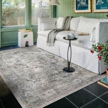 Imagem de GERUIMO Tapete lavável de 10 x 15 cm para sala de estar, cinza oliva boho floral vintage, tapete grande antiderrapante de lã sintética macia, adequado para crianças e animais de estimação para quarto