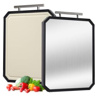 Imagem de Tábuas de corte de titânio para cozinha, tábuas de corte dupla face PTYTIFY com plástico de titânio e palha de trigo, tábua de cortar não tóxica para carne, legumes e frutas, lavável na lava-louças