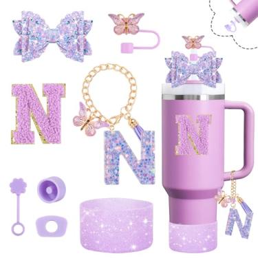 Imagem de Conjunto de acessórios de copo brilhante para copo Stanley Cup 850 g 1,134 g com alça, incluindo decoração de arco de palha, capa de cobertura de palha, bota, rolhas à prova de derramamento, pingentes