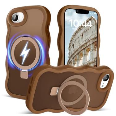 Imagem de Amzfield Capa para iPhone 16e, compatível com Magsafe com anel magnético invisível suporte moldura ondulada fofa translúcida fosca rígida capa de telefone à prova de choque de silicone mulheres