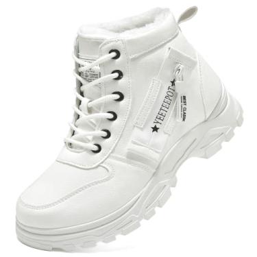 Imagem de Yeeteepot Botas de neve femininas quentes de inverno femininas forradas com pele no tornozelo botas com cadarço para uso ao ar livre, antiderrapante, impermeável, sapatos de caminhada, Branco, 38