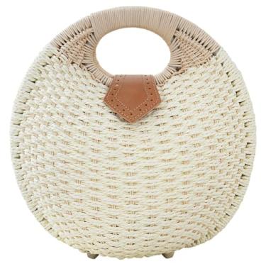 Imagem de Bolsa feminina de palha, bolsa de mão de vime, bolsa de praia branca elegante, bolsa de palha feminina - viagens de praia, perfeita para férias, passeios casuais, viagens, branca, tamanho único