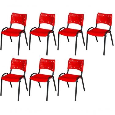 Imagem de Cadeira Iso Base Preto Igreja, Escola, Escritório - Vermelho Kit 7 Peças