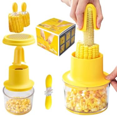 Imagem de Kit de ferramentas para decapador de espiga de milho: incluindo ferramenta de descascador e descascador de milho com tigela, 2 peças de suportes de espiga de milho de aço inoxidável, cortador de milho