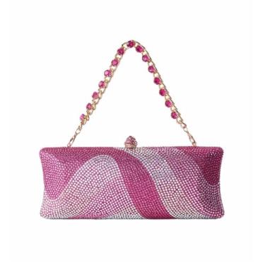 Imagem de DKQXEIM Bolsa feminina moderna de strass de forma longa com glitter de cristal para noite bolsa transversal para coquetéis, rosa, 9.8 * 3.9 * 1.6 inches