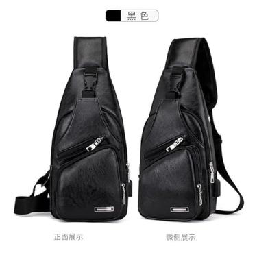 Imagem de Bolsa oblíqua masculina de comércio exterior com carregamento USB - peito PU europeia e americana borda modelo masculino transversal casual simples tendência