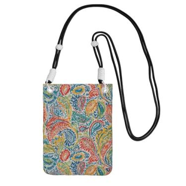 Imagem de LILYDIARY Bolsa transversal para celular para meninas e mulheres, alça preta, material de poliéster, alça de ombro ajustável e destacável, estampa vibrante Paisley Print