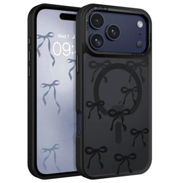 Imagem de BENTOBEN Capa magnética para iPhone 17 Pro Max com lindo padrão de laços de fita, [compatível com MagSafe] Capa protetora fina translúcida fosca antiderrapante feminina feminina para iPhone 17 Pro Max