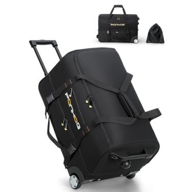 Imagem de Ponhog Bolsa esportiva com rodinhas com rodas, bolsa de viagem grande com compartimento para sapatos, resistente à água, com rodinhas para homens e mulheres, viagem noturna, Preto, 22 inch