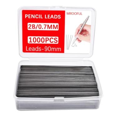 Imagem de MROOFUL 1000 peças de lápis mecânicos de 0,5/0,7 mm, núcleo de substituição com 2 tubos vazios, preto apagável, conjunto de núcleo de caneta grafite 2B, grande capacidade para escrever esboços