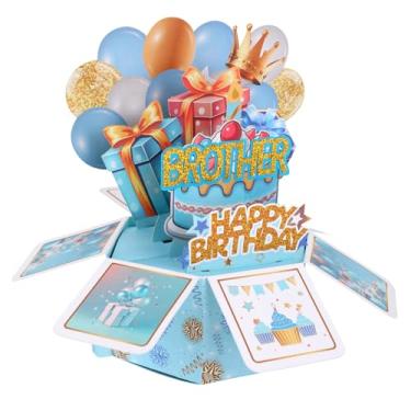 Imagem de Cartão Pop-Up de Aniversário para Irmão, com Balões Coloridos e Presentes Cartão de Aniversário 3D com Envelope para Irmão Mais Velho Mais Novo e Melhor Amigo