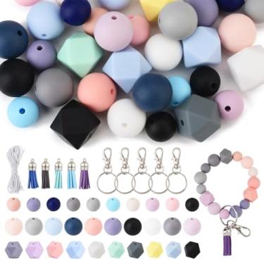 Imagem de Echoed Elegance 50 peças de contas de silicone de estilos mistos para kit de fabricação de chaveiros, contas multicoloridas de silicone a granel para colar faça você mesmo, pulseira, suprimentos para