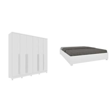 Imagem de Conjunto Guarda Roupa Casal 6 Portas 8 Gavetas Puxador Mdf Com Pés Por