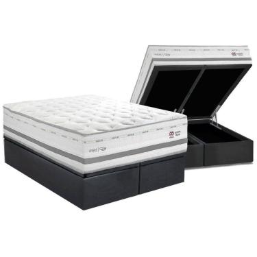 Imagem de Cama Box Baú Queen: Colchão C- Vibro Massagem Herval Maxspring C1756 + Base Crc Suede Gray (158x198)