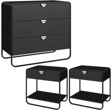 Imagem de Comoda E 02 Mesas De Cabeceira Organica Nero Preto Artesano Nero Preto