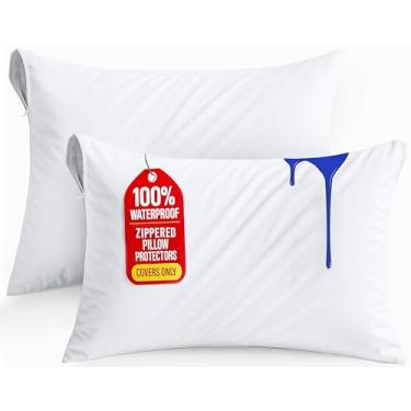 Imagem de Protetores de travesseiro Utopia Bedding, tamanho Queen (50 cm x 71 cm), impermeáveis, com zíper, antiácaro (2 unidades, branco)