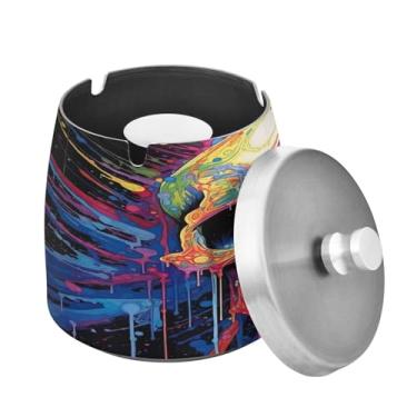 Imagem de Blueangle Cinzeiro de caveira colorido com tampa para cigarros, à prova de vento/chuva, aço inoxidável, sem fumaça, inodoro, cinzeiro para uso interno ou externo (469)