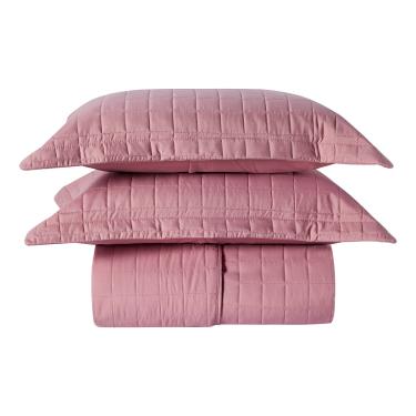 Imagem de Cobre Leito Matelassê Percal 300 fios Basic Casal Padrão 03 Peças 100% Poliéster - Rosê