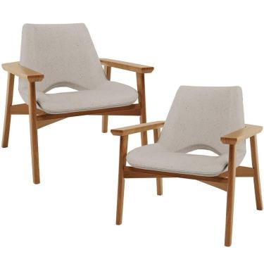 Imagem de Kit 02 Poltronas Decorativa Para Sala De Estar Living Base Madeira Becker L02 Linho Bege - Lyam Decor