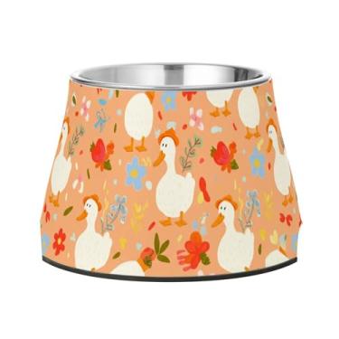 Imagem de SEHANY Tigelas fofas para cães de pato antiderrapante de aço inoxidável com fundo de borracha que evita a queda, 2,3 tigelas quadriculadas para comida e água para cães e gatos