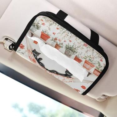 Imagem de SEHANY Porta-lenços de carro de gato fofo, caixa de lenços de papel de carro, suporte de guardanapo retangular dispensador de máscara de carro caixa de lenços de veículo para automóvel universal