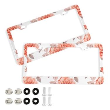 Imagem de SEHANY Molduras de placa de carro rosa dos namorados, capas de moldura de placa de carro de alumínio à prova de ferrugem com orifícios elípticos e parafusos serve para veículos padrão dos EUA tamanho