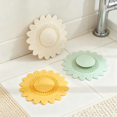Imagem de Filtro de drenagem com design floral de 3 peças – coletor de cabelo e protetor de chuveiro premium – evita entupimentos, capa de ralo de piso elegante para banheiros domésticos