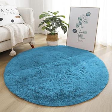 Imagem de Lifup Tapete de Área Antiderrapante Redondo Macio Fofo, Tapete Circular Desgrenhado de Pelúcia Aconchegante, Decoração para Casa para Sala Quarto Azul Claro 60 cm